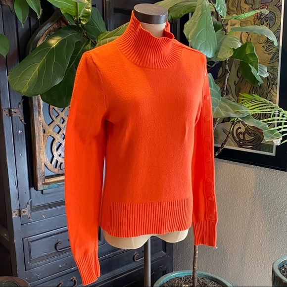 Anthropologie Tisbury Orange Mock Neck Arm Snaps Fitted Wool Sweater - Picture 5 of 13